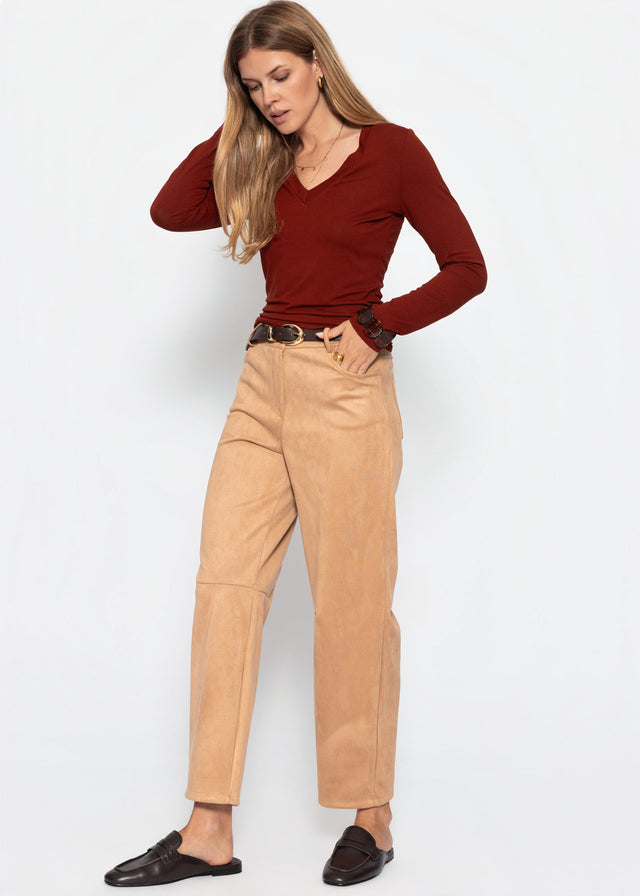 Langarmshirt mit V-Ausschnitt - burgundy - SASSYCLASSY