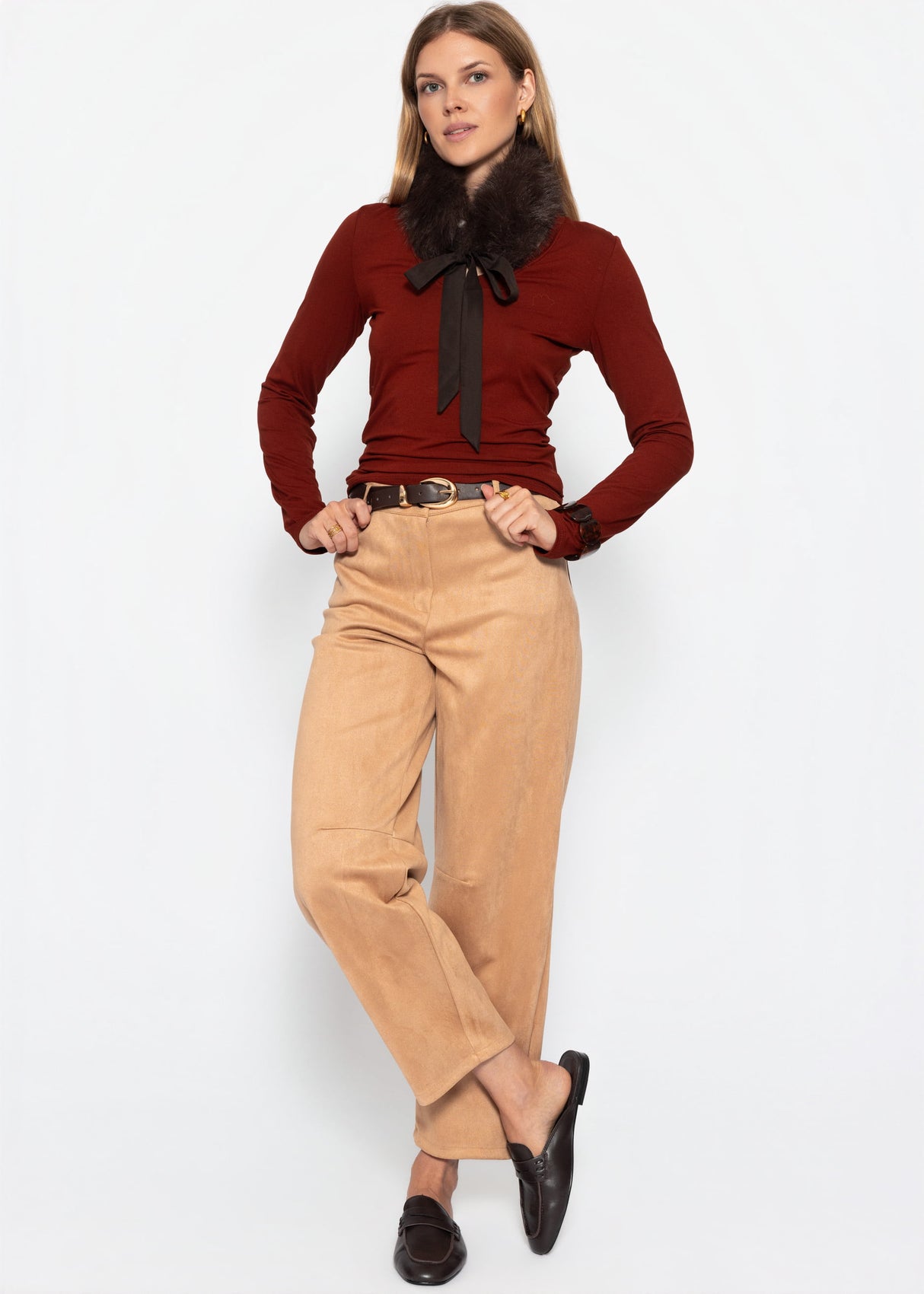 Langarmshirt mit V-Ausschnitt - burgundy