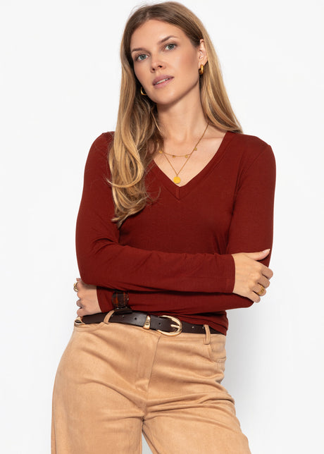 Langarmshirt mit V-Ausschnitt - burgundy von SASSYCLASSY