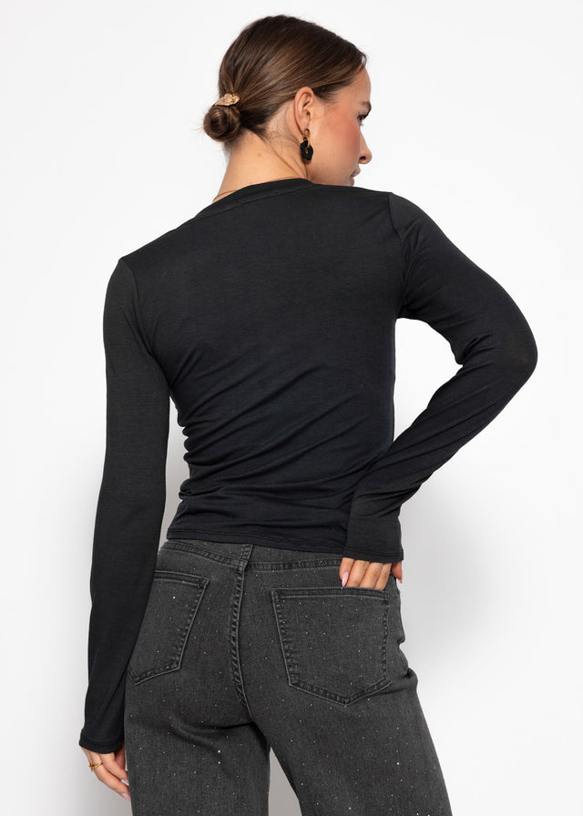 Langarmshirt mit V-Ausschnitt - schwarz