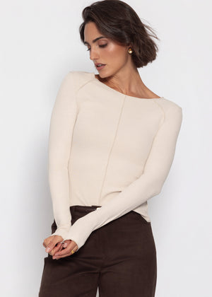 Langarmshirt mit Ziernähten - beige