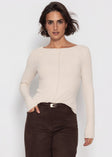 Langarmshirt mit Ziernähten - beige