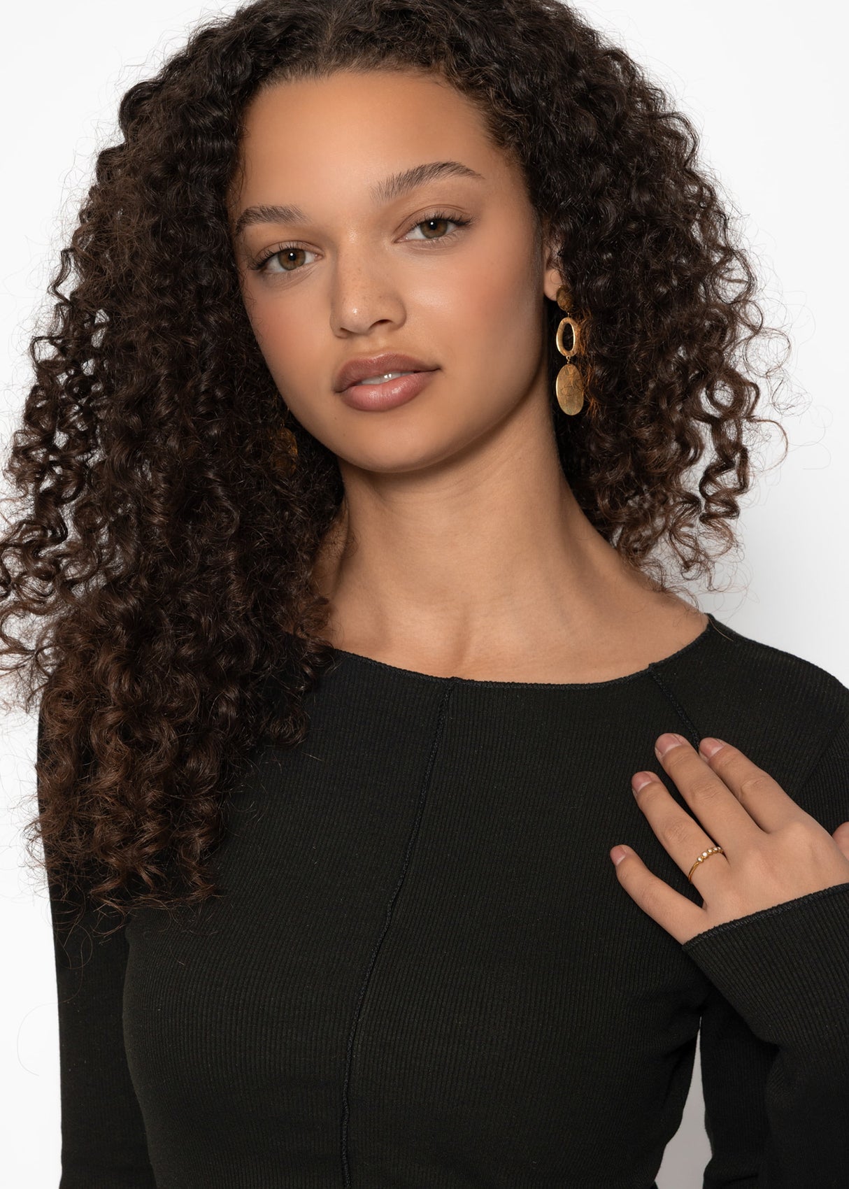 Langarmshirt mit Ziernähten - schwarz