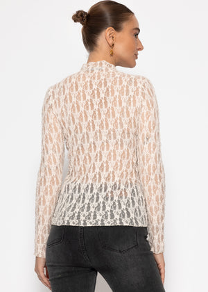 Langarm Spitzenshirt - creme