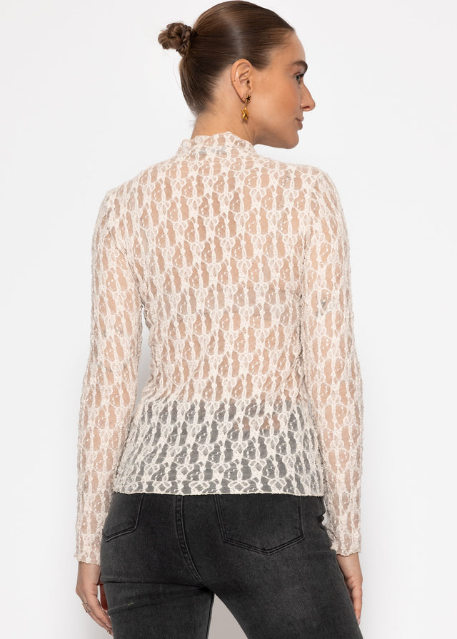 Long-sleeved lace shirt - cream