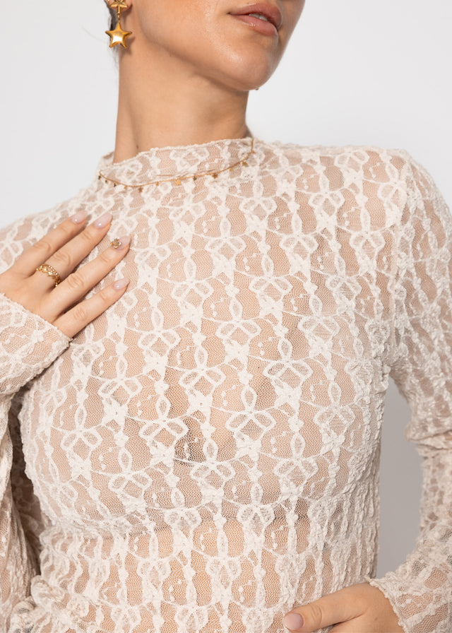 Long-sleeved lace shirt - cream