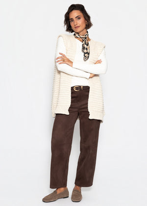 Long sleeveless knitted vest with structured shoulders - off-white