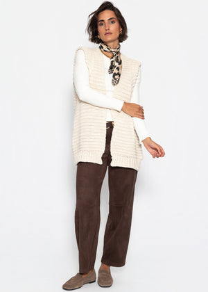 Long sleeveless knitted vest with structured shoulders - off-white