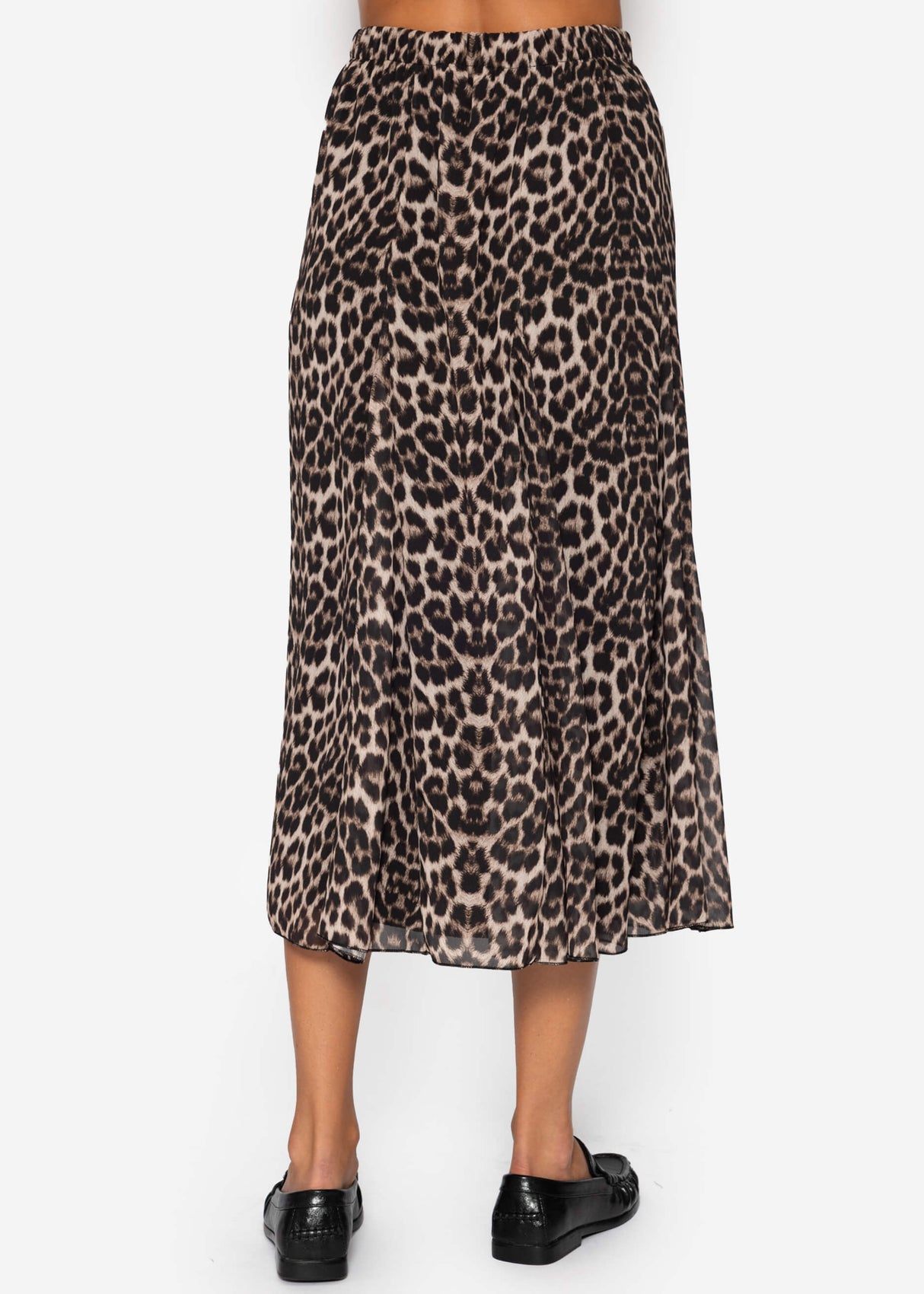 Langer Chiffon Rock mit Leo-Print - beige