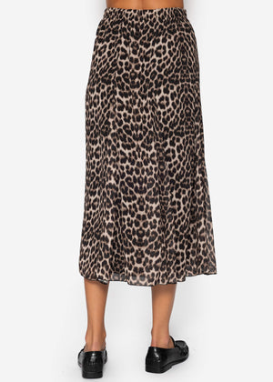 Langer Chiffon Rock mit Leo-Print - beige