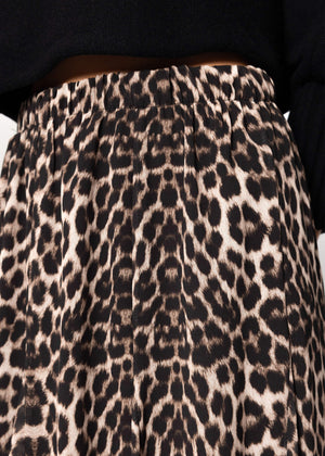 Langer Chiffon Rock mit Leo-Print - beige