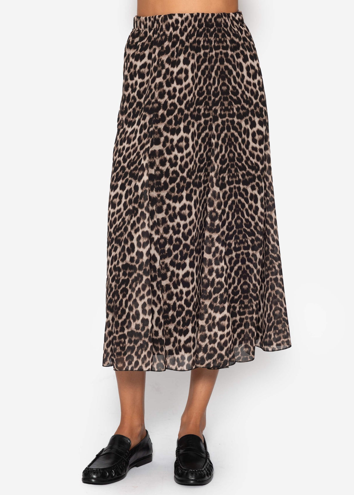 Langer Chiffon Rock mit Leo-Print - beige