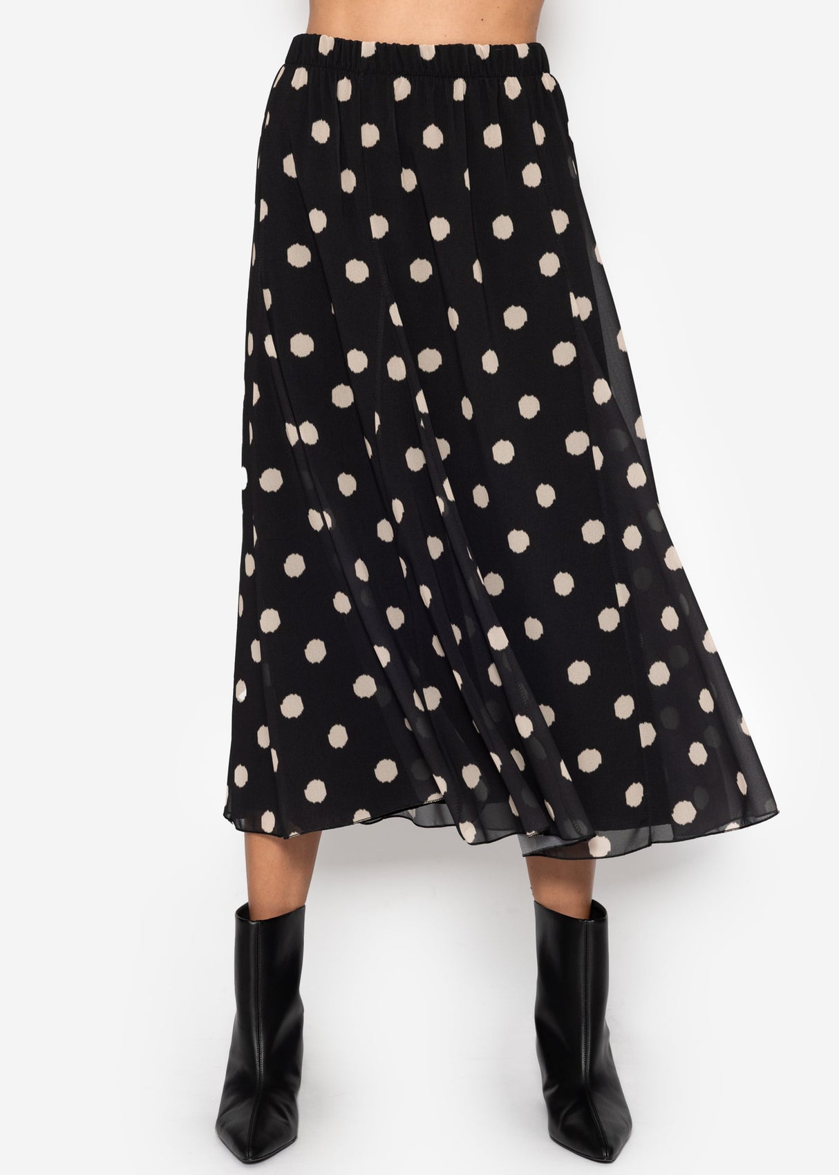 Langer Chiffon Rock mit Polka Dot-Print - schwarz