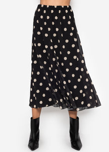 Langer Chiffon Rock mit Polka Dot-Print - schwarz