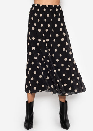 Langer Chiffon Rock mit Polka Dot-Print - schwarz