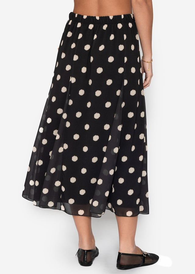 Langer Chiffon Rock mit Polka Dot-Print - schwarz