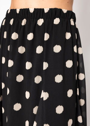 Langer Chiffon Rock mit Polka Dot-Print - schwarz