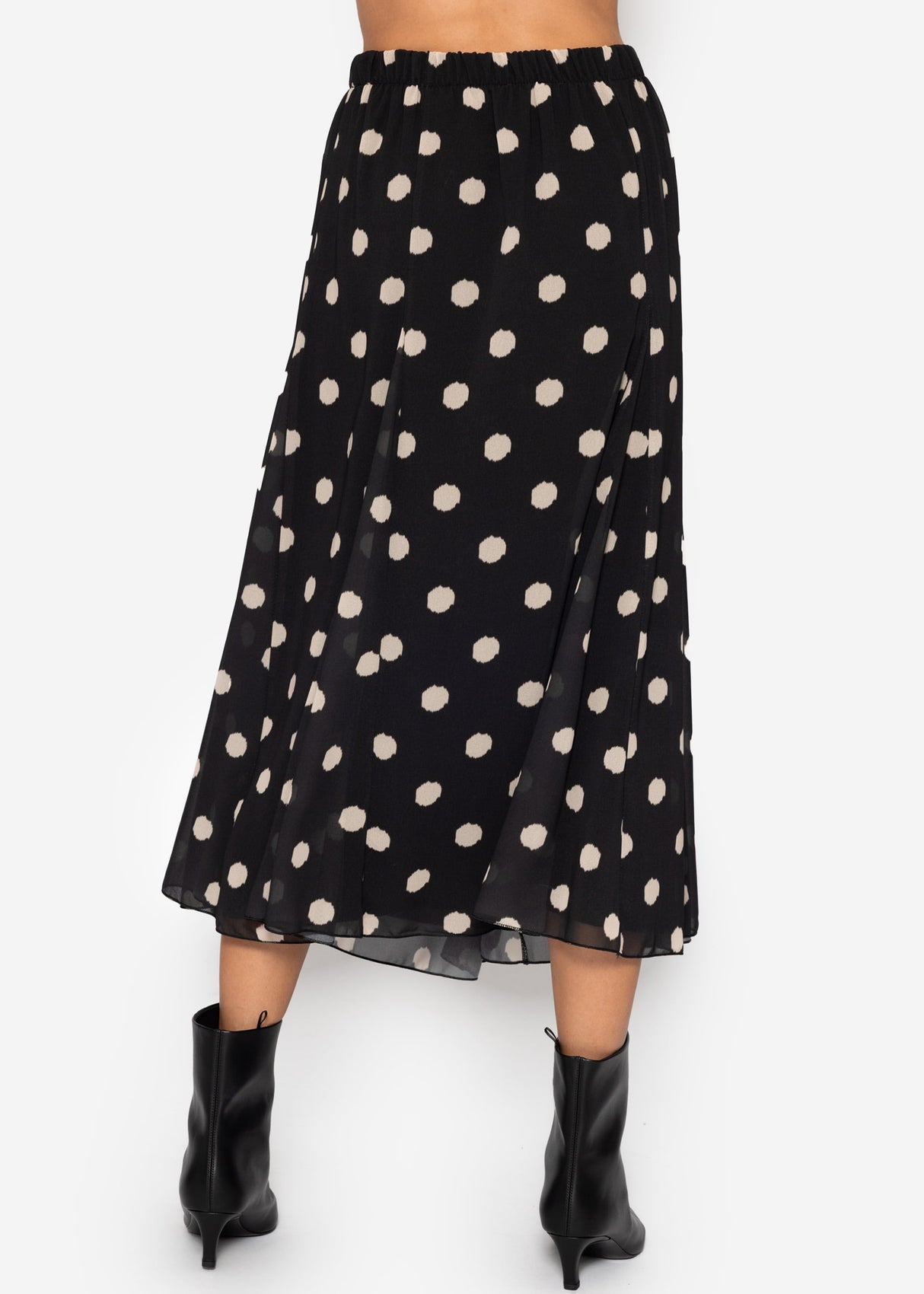 Langer Chiffon Rock mit Polka Dot-Print - schwarz