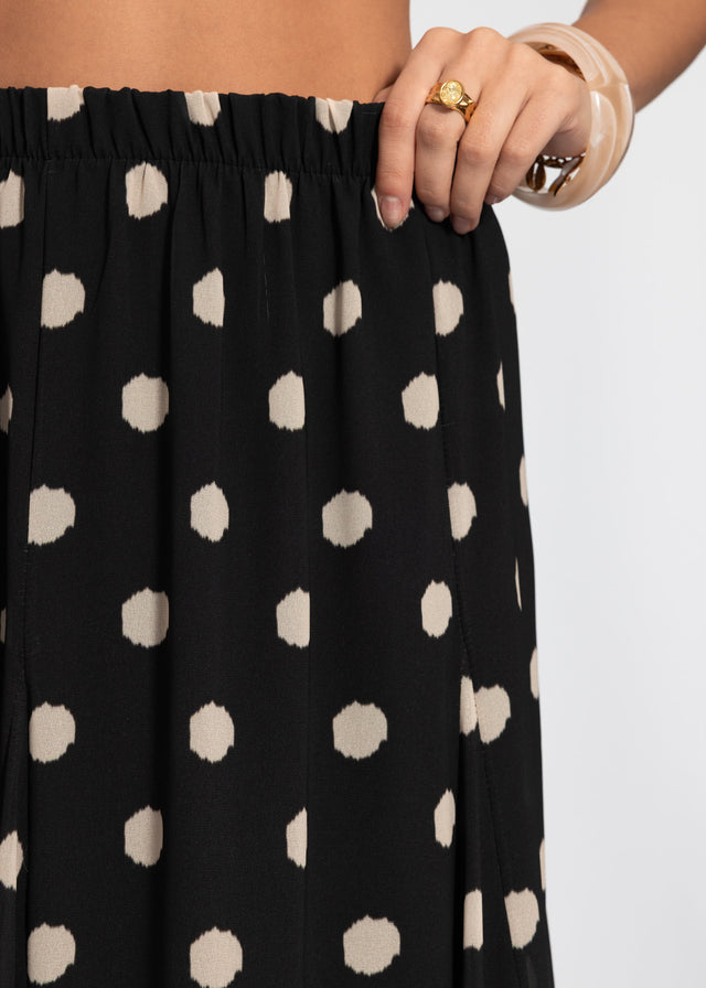 Langer Chiffon Rock mit Polka Dot-Print - schwarz