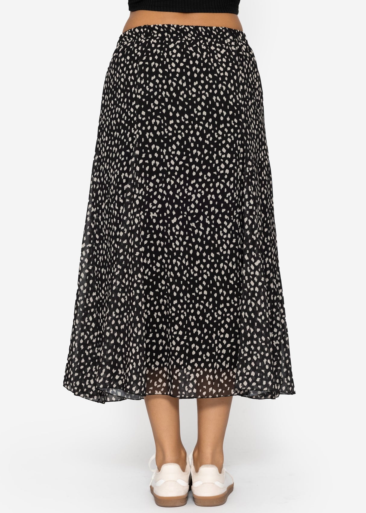 Langer Chiffon Rock mit Print - schwarz