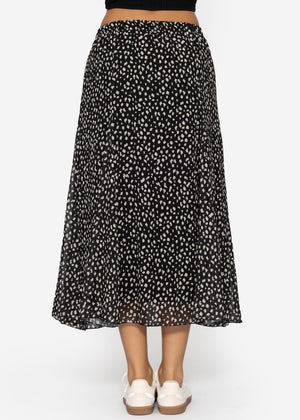 Langer Chiffon Rock mit Print - schwarz