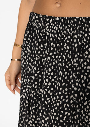 Langer Chiffon Rock mit Print - schwarz
