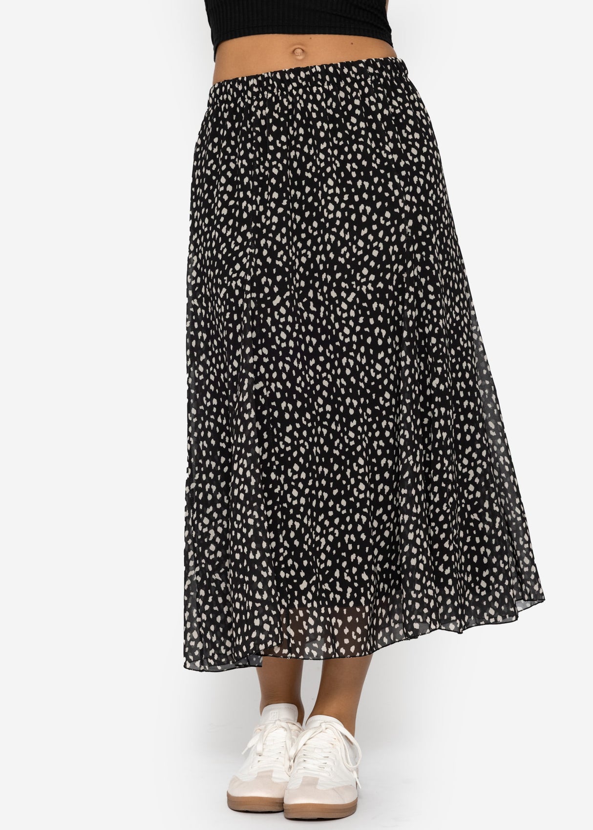 Langer Chiffon Rock mit Print - schwarz
