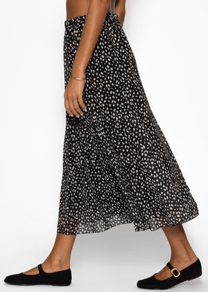 Langer Chiffon Rock mit Print - schwarz