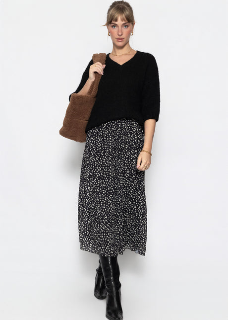 Langer Chiffon Rock mit Print - schwarz