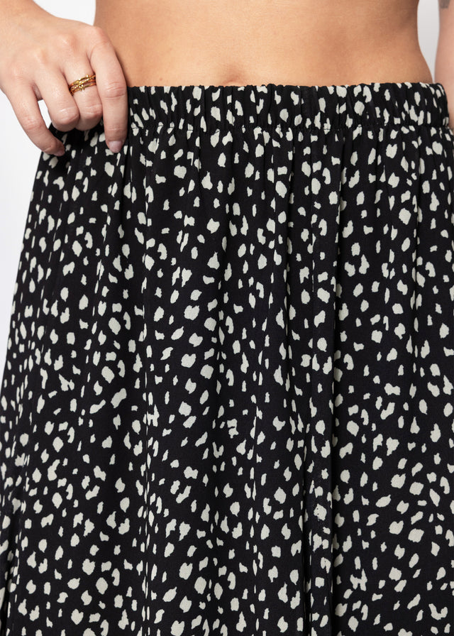 Langer Chiffon Rock mit Print - schwarz