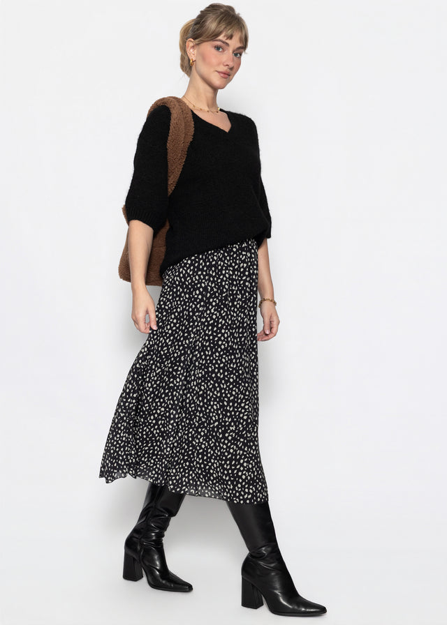 Langer Chiffon Rock mit Print - schwarz