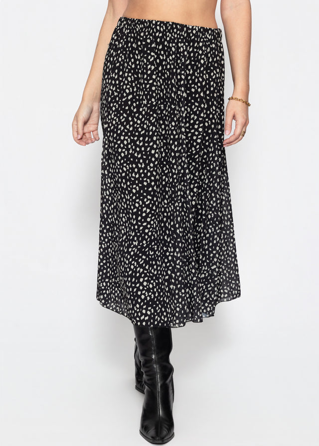 Langer Chiffon Rock mit Print - schwarz