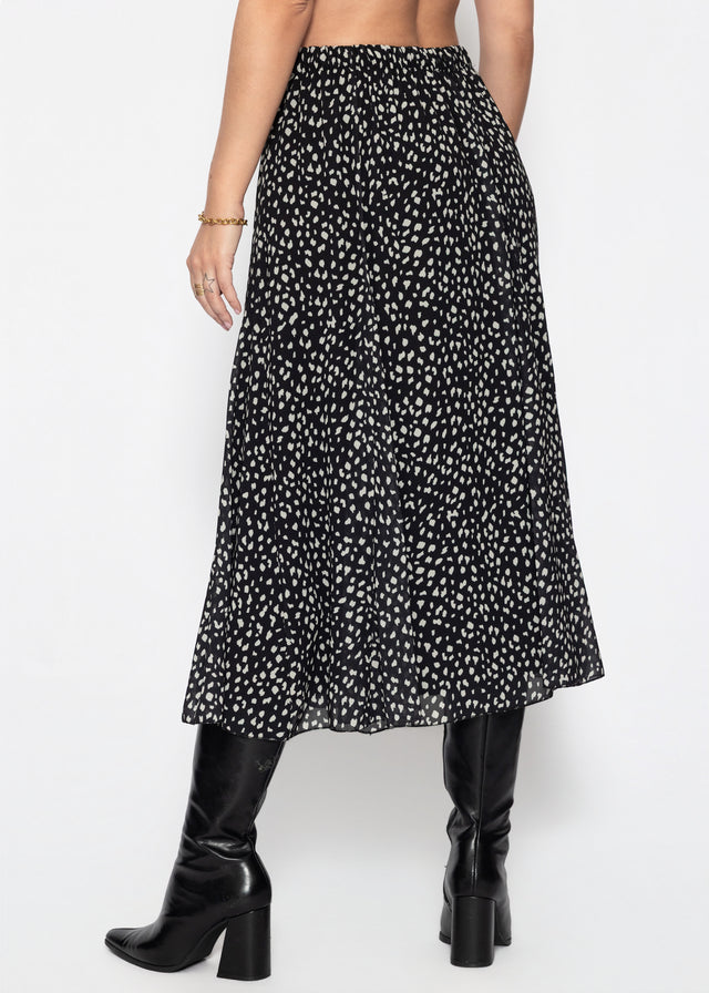 Langer Chiffon Rock mit Print - schwarz