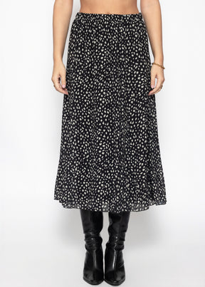 Langer Chiffon Rock mit Print - schwarz