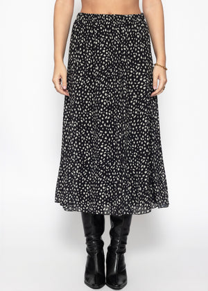 Langer Chiffon Rock mit Print - schwarz