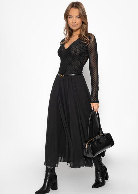 Langer Chiffon Rock - schwarz