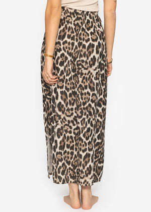 Long muslin skirt with leopard print - brown