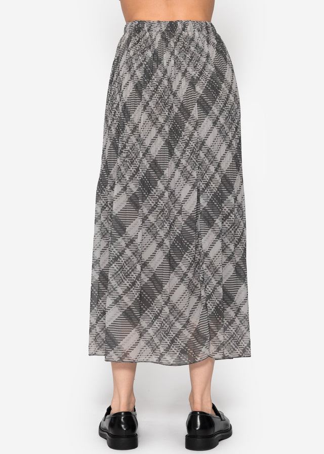 Langer Plissée-Chiffonrock mit Karo-Print - grau