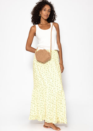 Langer Rock mit floralem Print - buttergelb