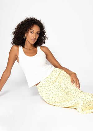 Langer Rock mit floralem Print - buttergelb