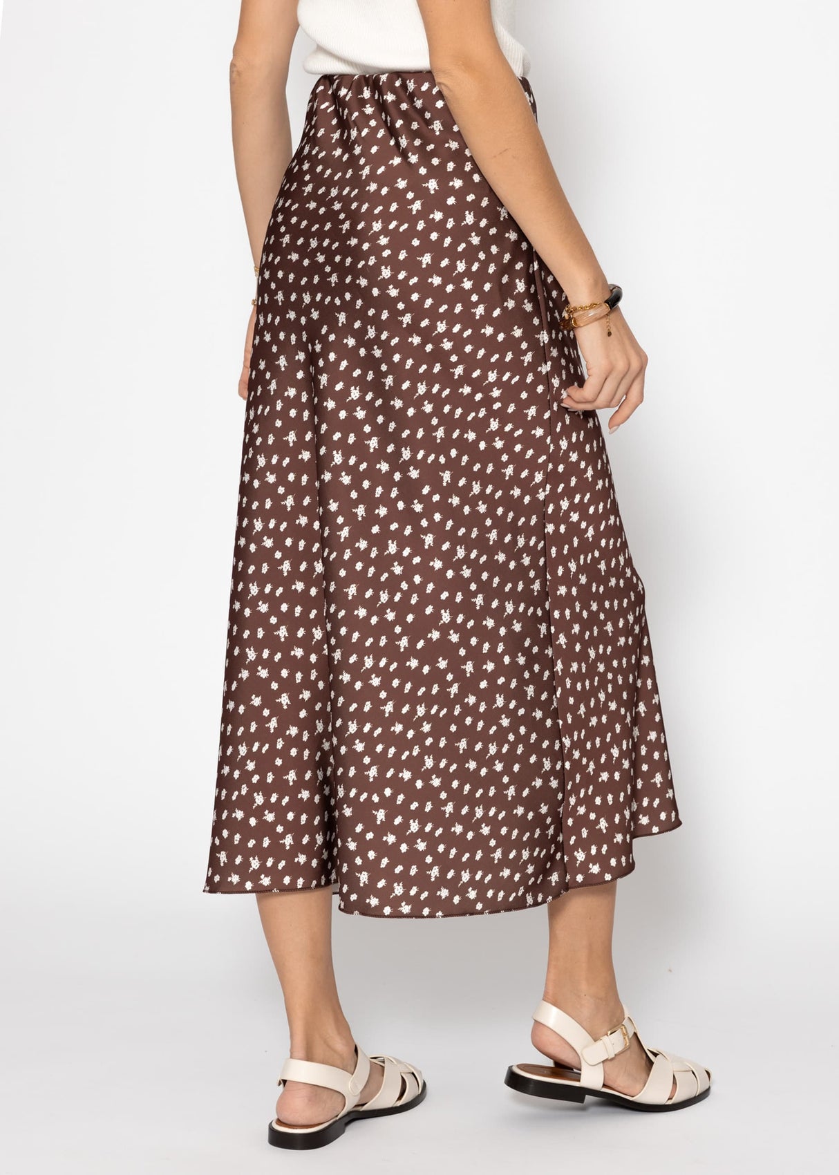 Long satin skirt with print - brown