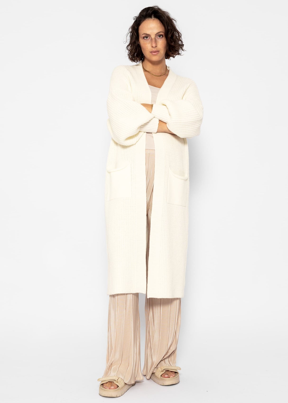 Langer super soft Cardigan mit Taschen - offwhite