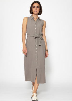 Long sleeveless muslin dress - taupe