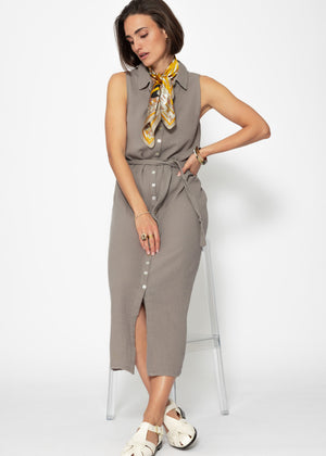 Long sleeveless muslin dress - taupe