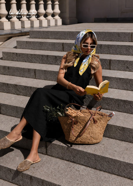 Langes Slip Kleid mit Trägern - schwarz von SASSYCLASSY