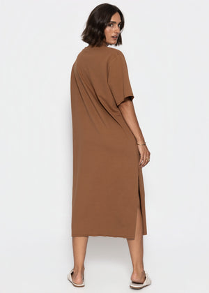 Langes Oversize T-Shirt Kleid - braun