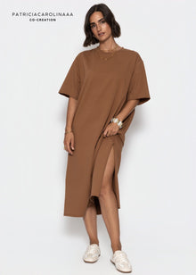 Langes Oversize T-Shirt Kleid - braun