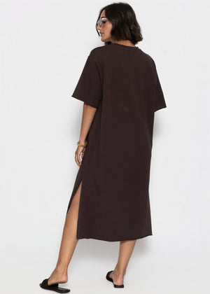 sassyclassy Langes Oversize T-Shirt Kleid - dunkelbraun