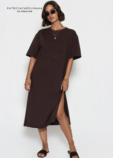Langes Oversize T-Shirt Kleid - dunkelbraun