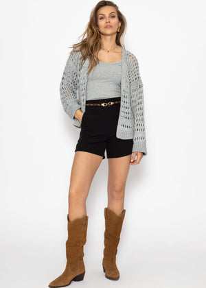Lässige Strickjacke mit Lochstrickmuster - grau